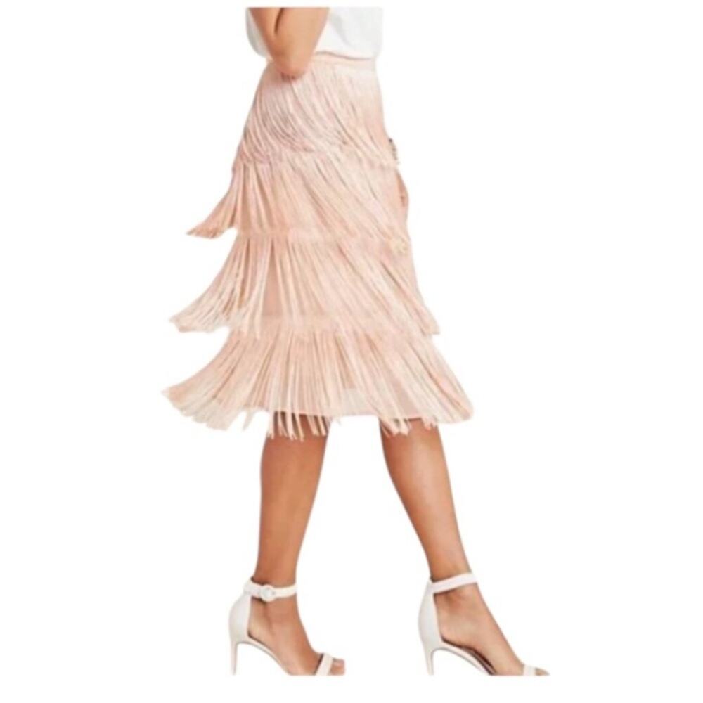 Anthropologie Maeve Velma fringe midi skirt pink sz 6p